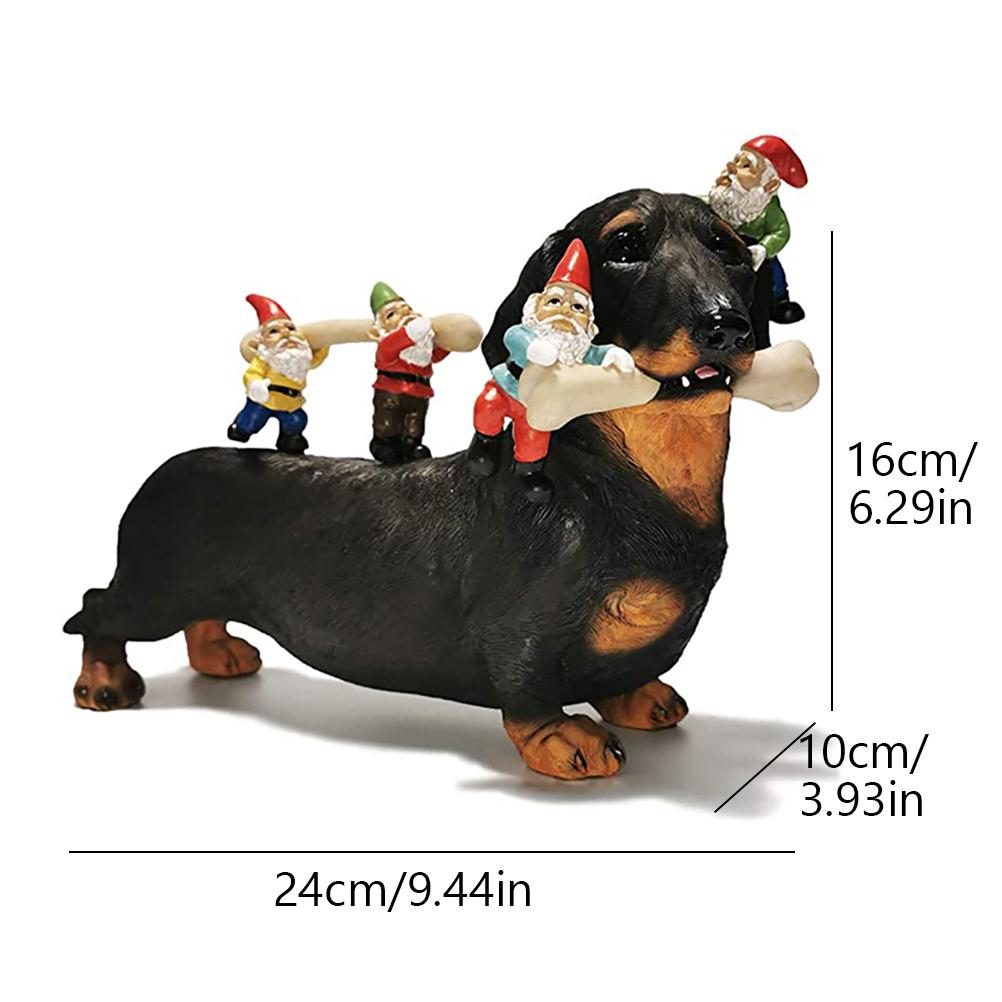Dog Eating Dwarfs Statue Funny Yard Art Resin Dog Sculpture for Garden Lawn Patio