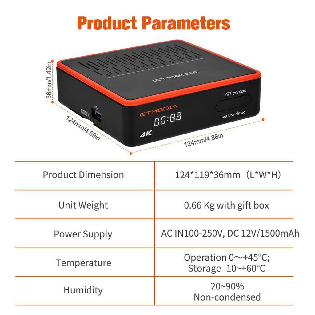 GTMEDIA GT COMBO Smart TV Box Receiver Android 9.0 2GB+16GB 4K Media Player Digital Video