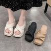 Small Man Shows Height One-word High-heeled Sandals 2025 Summer New French Women's and Korean Version Thick-bottomed Waterproof Table Slippers