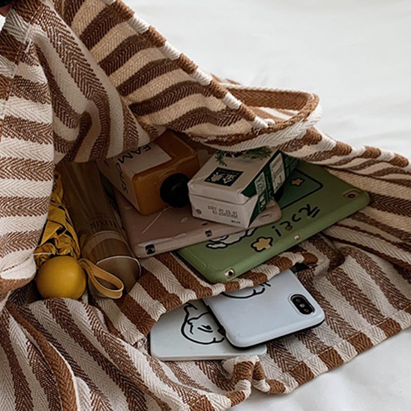 Холщовая сумка большой вместимости для женщин, модная полосатая сумка на плечо, новая сумка с верхней ручкой, дорожная сумка, сумка для покупок