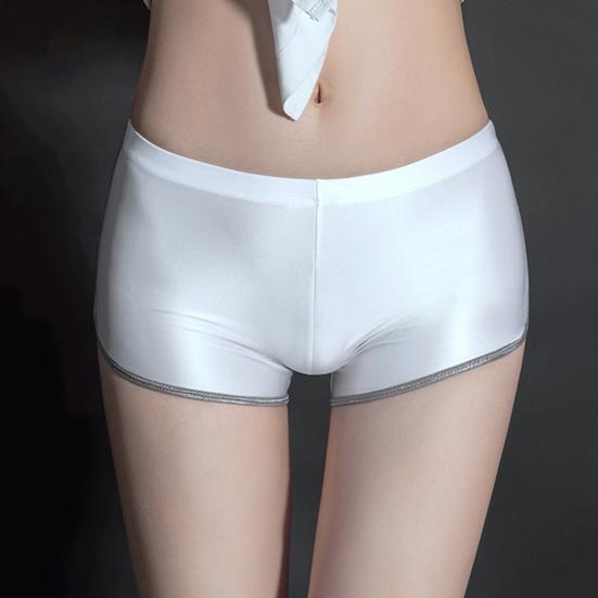 Women Underpants Smooth Ice Silk Solid Color Mid Waist Moisture-wicking Slim Fit High Elasticity Daily Wear Lady Boxers