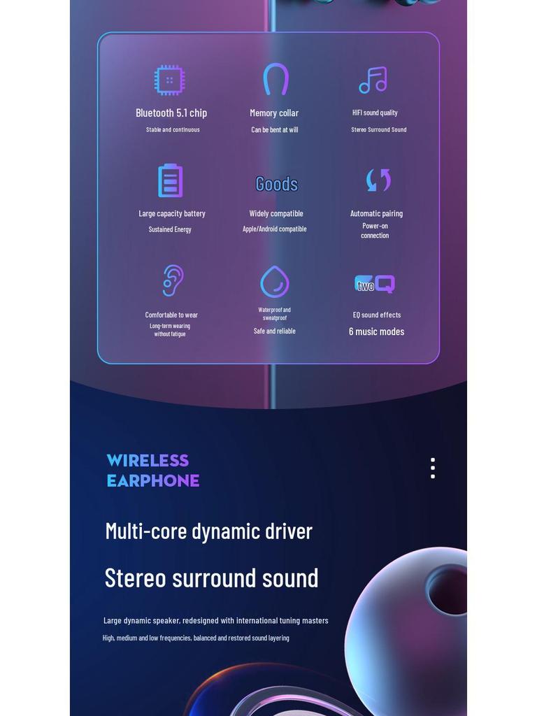 Беспроводные Bluetooth-наушники-гарнитура 5.0 с True Stereo, глубоким басом и долгим временем работы от аккумулятора для спорта.