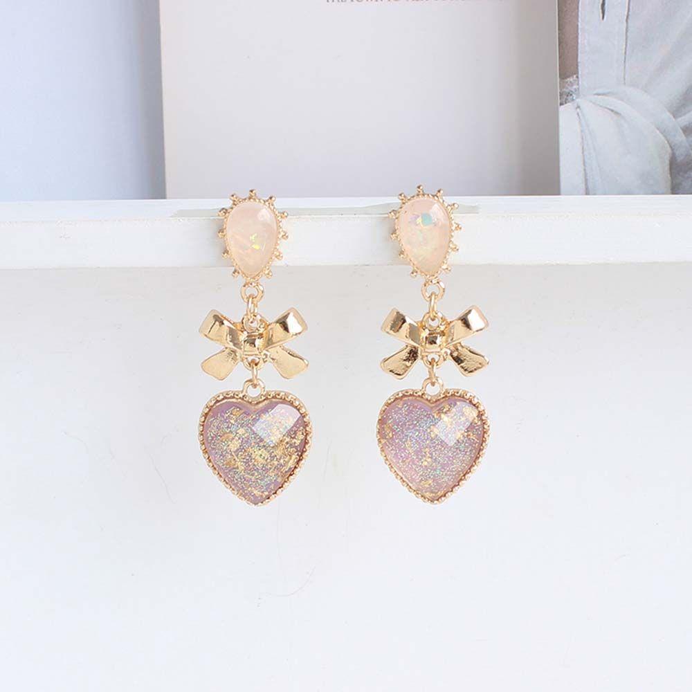 Fashion Party Metal Accessories Bowknot Dangle Stud Earrings Peach Heart Drop Earrings Jewelry
