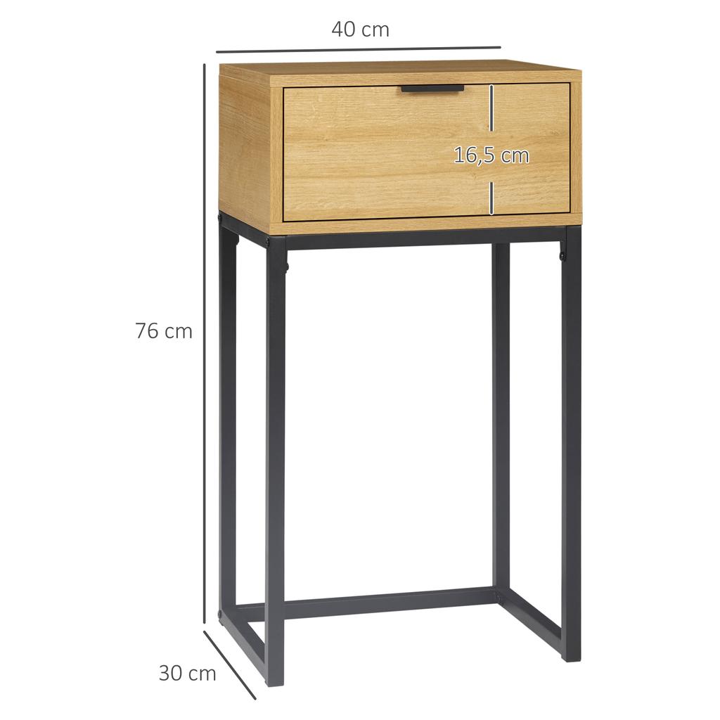 Side Table With Drawer Modern Side Table With Steel Legs For Hallway Living Room 40x30x76cm Natural