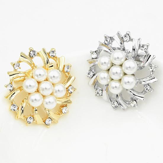 Woman Faux Pearl Rhinestone Inlaid Flower Brooch Pin Cardigan Shawl Clip