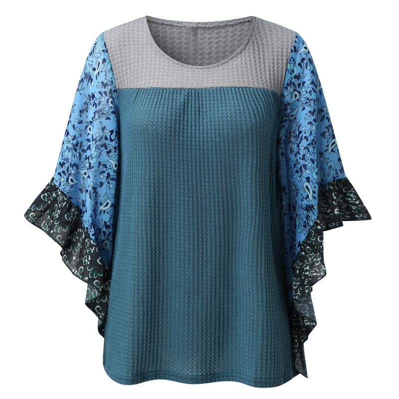 Весенне-осенняя свободная футболка с рукавом «летучая мышь» с принтом, женская мода, элегантная футболка больших размеров, женские повседневные винтажные офисные женские футболки, женская одежда 24575