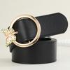 Female Exquisite Butterfly Metal Pin Buckle Wide Belt Black Pu Belt