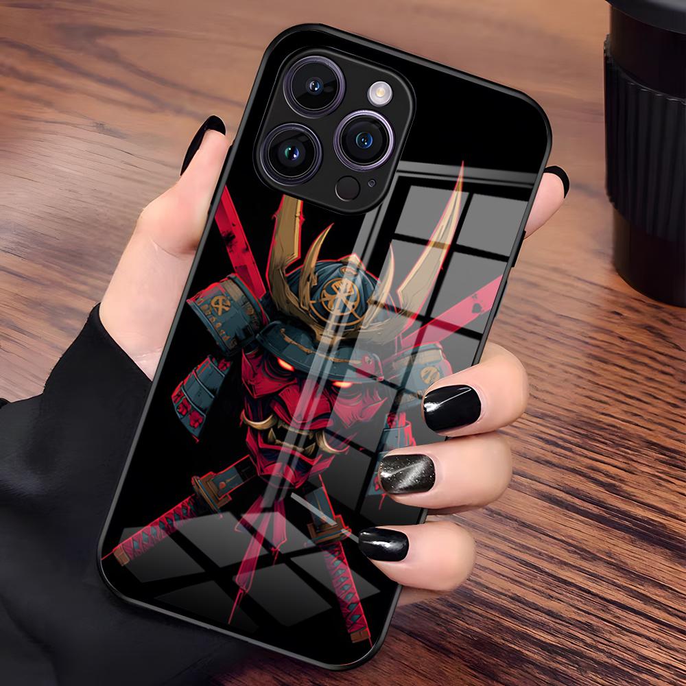 Чехол для телефона Самурайская маска Для iPhone 17 Pro Max 15 Pro 16 14 Plus 12 13 Mini 11 Pro Ударопрочная стеклянная крышка