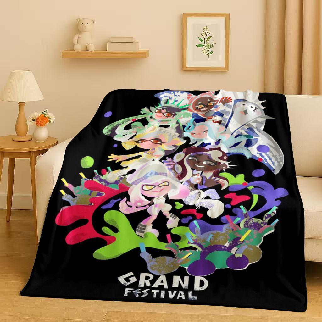 HD Splatoon Game Cartoon Flannel Blanket,Ultra Soft Warm Plush Throw for Home Bedroom Bed Sofa Cover Office Travel Picnic Kids