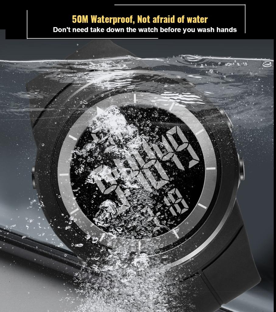 Digital Watches for Men Black 50M Diving Tactical Wristwatch Big Dial Waterproof Electronic Led Military Clocks New