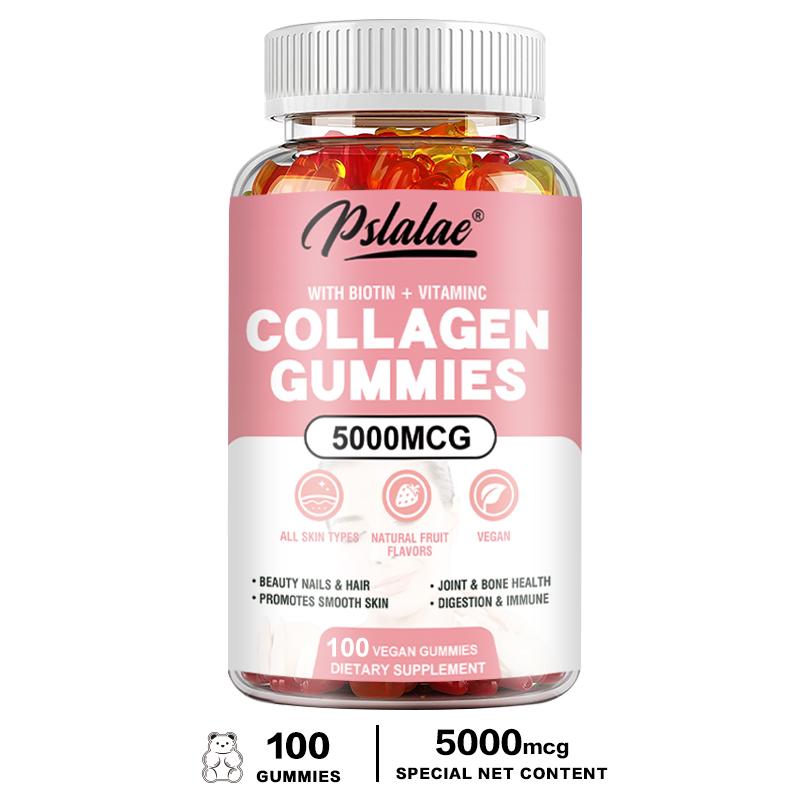Pslalae - 5000mcg Collagen Gummies - Biotin + Vitamin C - Hair, Skin, and Nail Health