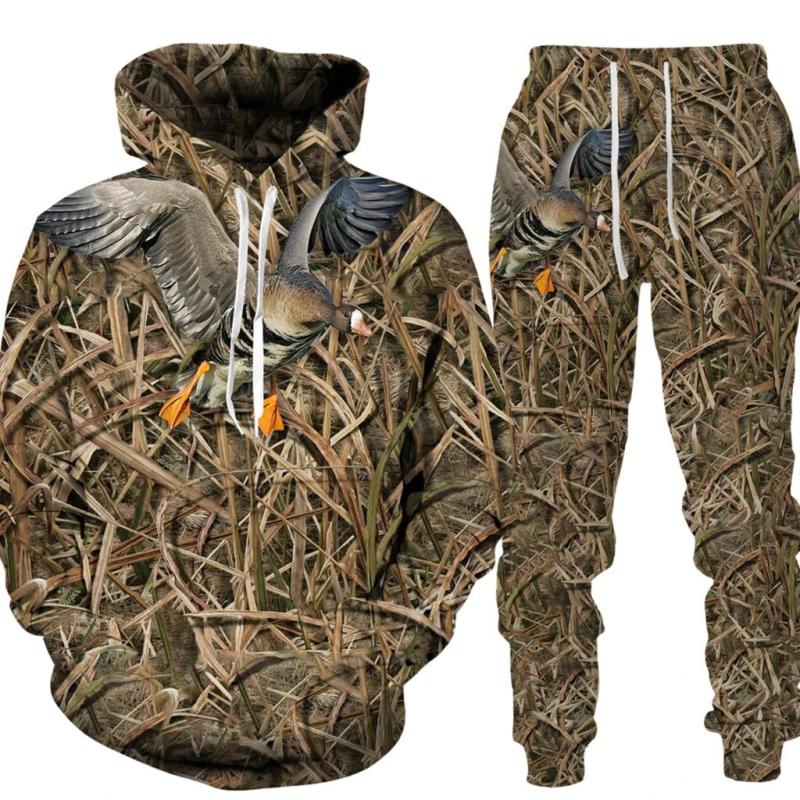 Повседневный камуфляжный костюм с капюшоном для охоты, дикого кабана, 3D модный осенний мужской спортивный костюм, свободный пуловер с карманами, мужской костюм