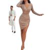 European and American autumn new women's clothing wish Dunhuang sexy deep V long sleeve slim pencil dress