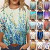 Women's Fashion Casual Three Quarter Sleeve Print Round Neck Pullover Top Blouse