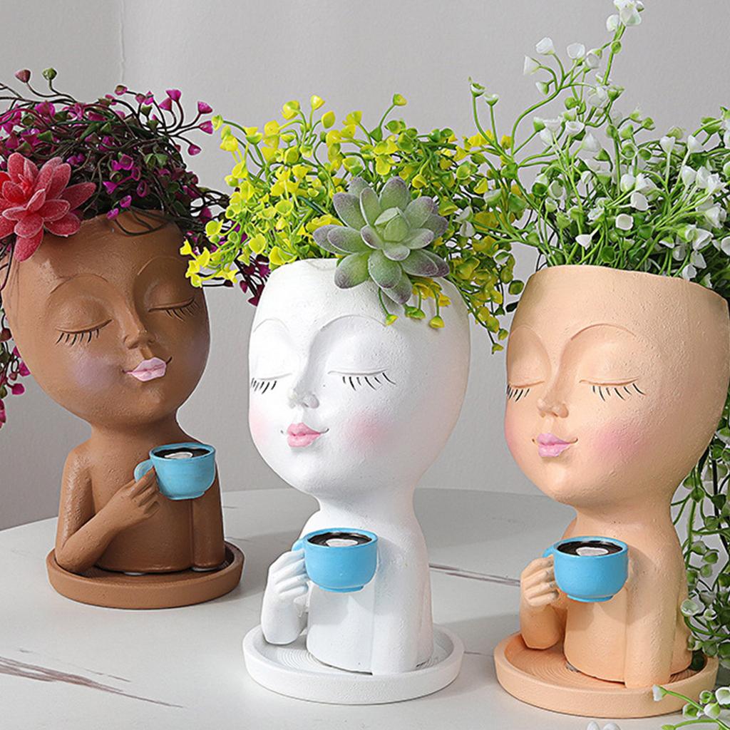 Статуя девушки кофе, ваза для цветов, современная декоративная маленькая ваза, полимерный цветочный горшок в скандинавском стиле для украшения дома, гостиной