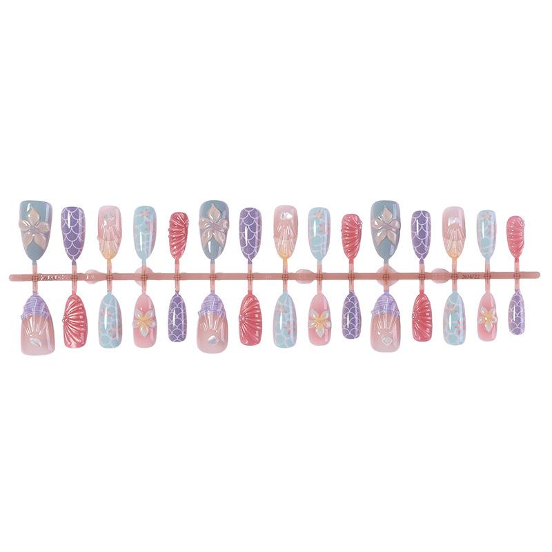 30 pieces of three-dimensional wearing nail 3D flower ocean wearing nail art starfish shell pearl candlelight fake nail finished product