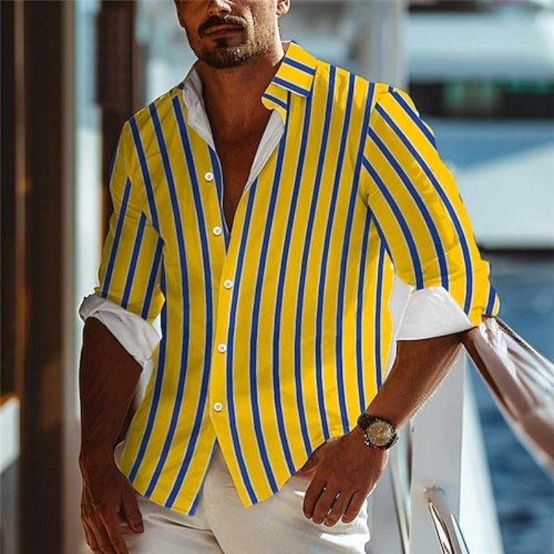 Striped Color Blocked Long Sleeved Shirt for Men In Spring Simple Solid Color Shirts Men’s