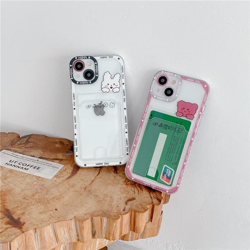 Чехол-кошелек с мультяшным кроликом и медведем для Iphone 14 13 Pro Max 11 12 Xr Xs X 8 7 Plus Se2, мягкий чехол для телефона с карманом для фотокарточек