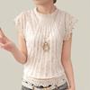 2024 New White Lace Blouse Short Sleeve Stand Collar Women Tops Ladies Elegant Patchwork Crochet Women Shirt 01C