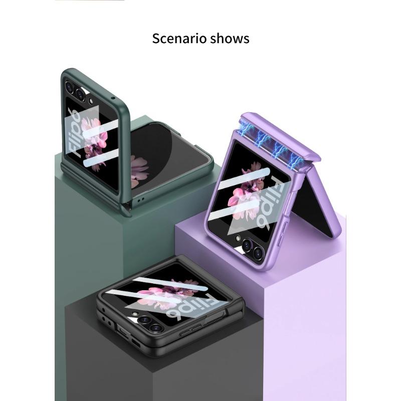 Жесткий чехол для телефона с магнитной защитой на шарнирах для Samsung Galaxy Z Flip 6 5 4, противоударный чехол с небольшой защитной пленкой для экрана