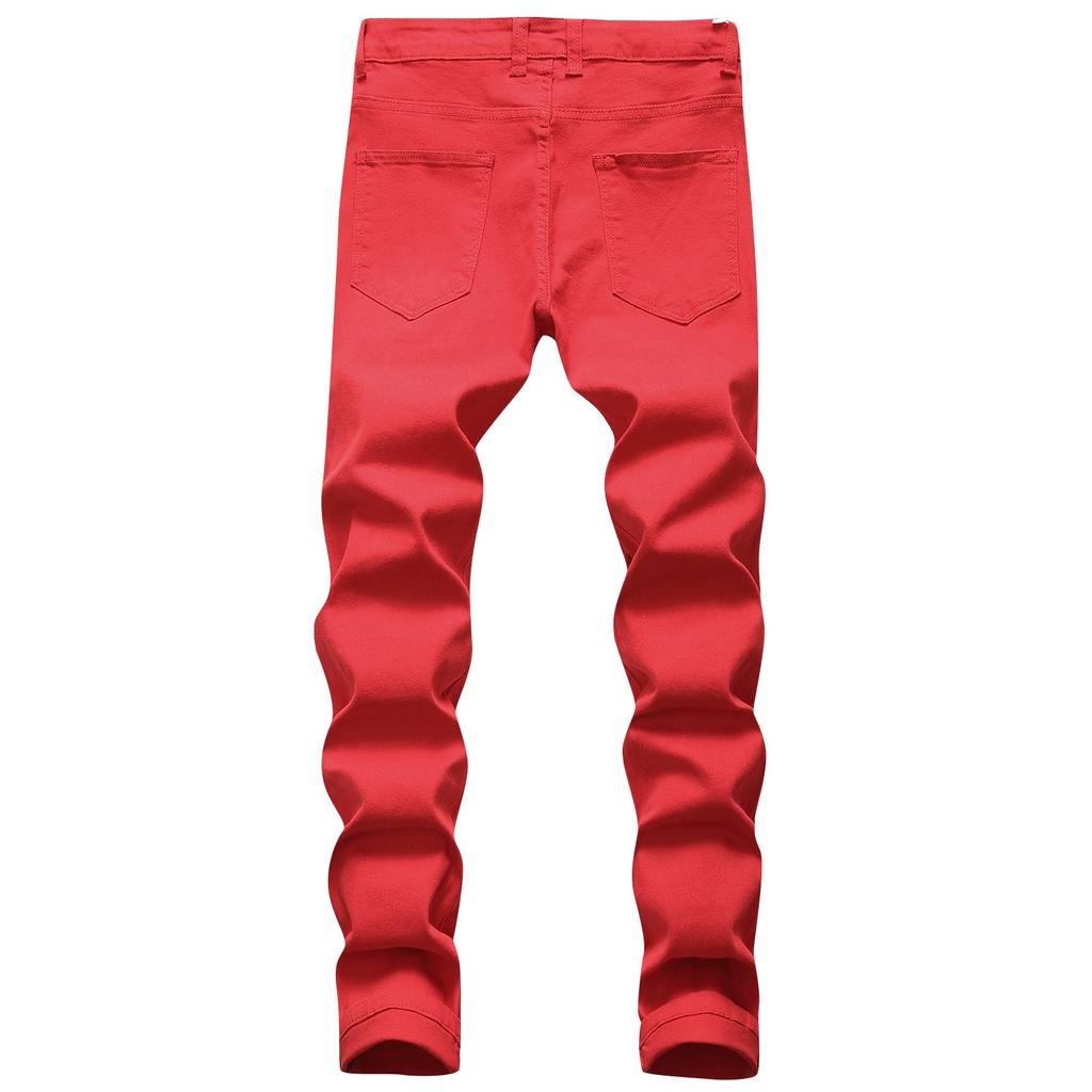 Мужские брюки Узкие джинсовые брюки Прямые брюки Однотонные рваные джинсы