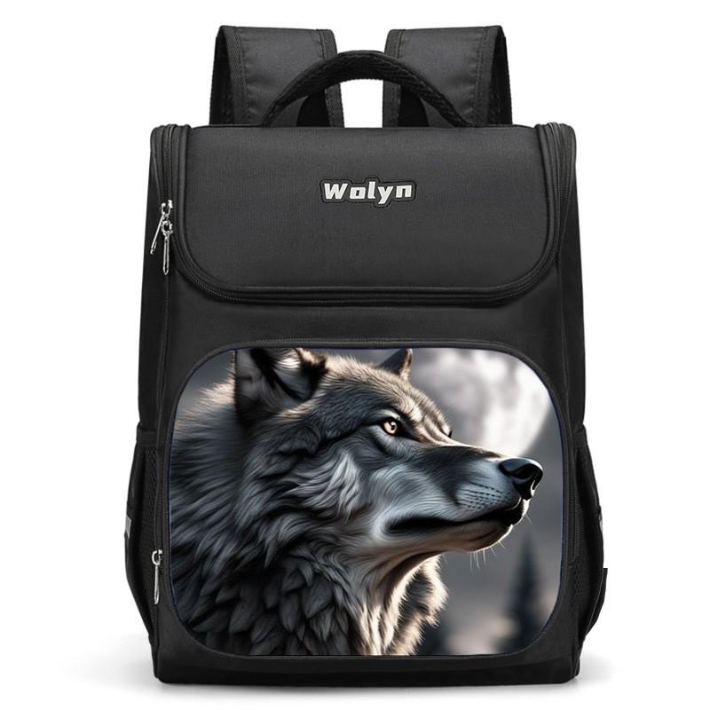 Kids Wolf-Themed 3D Large Capacity Lightweight School Backpack Boys Girls Oxford Fabric Unisex Student Bag