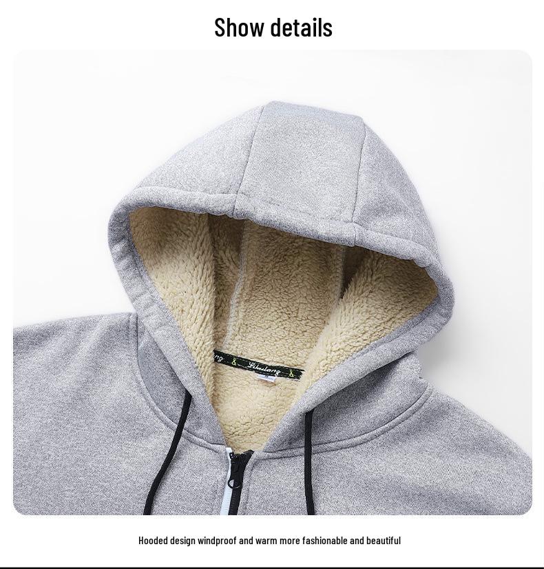 Мужская куртка с капюшоном из европейской ягнячьей шерсти 2024: Осенне-зимний толстый повседневный кардиган