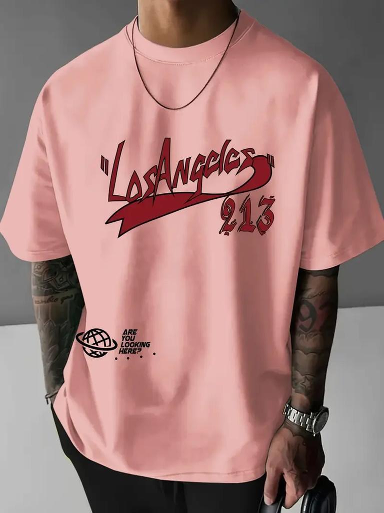 Los Angeles Print Casual T-Shirt Short Sleeve Sports Women's T-shirt Unisex Casual Daily Wear Summer Men's Racing T-shirt