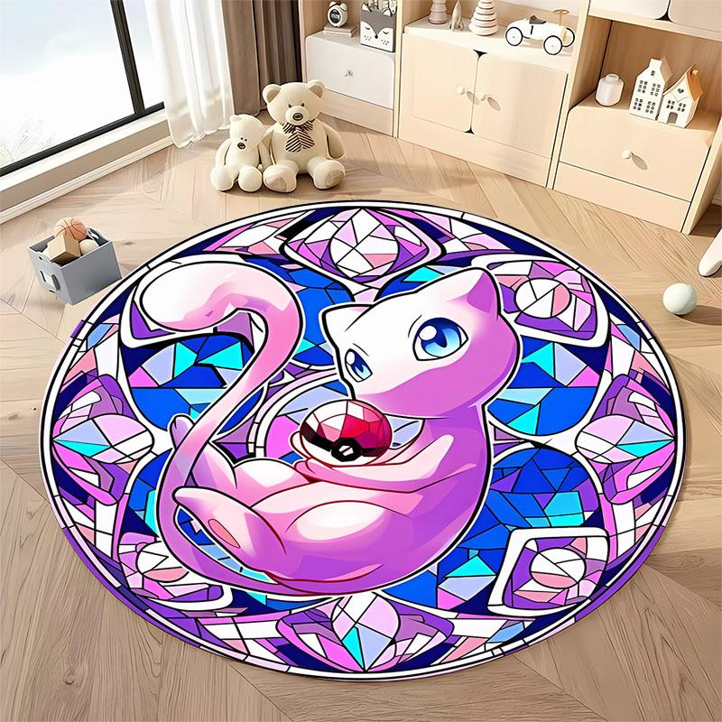 Free Shipping! Cute Pokemon Round Carpet Bedroom Living Room Sofa Decor Mat with Pikachu Charmander Print, Outdoor Camping Rugs