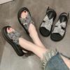 Модные элегантные сандалии с принтом для женщин с толстым дном и платформой, сандалии с пряжкой и ремешком, легкие мягкие нескользящие туфли