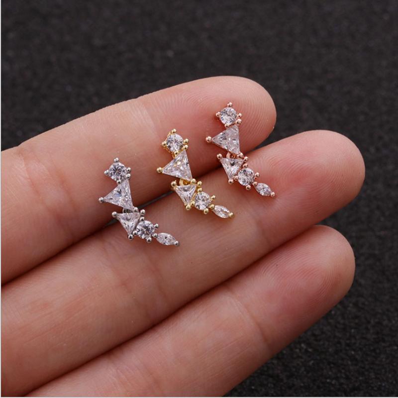 1 шт. новые серьги-гвоздики из нержавеющей стали с изображением листьев и звезд, блестящие серьги-гвоздики для ушей с кубическим цирконием, ювелирные изделия для пирсинга