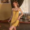 Сексуальная пижама для женщин весна и лето однотонная тонкая пижама с открытой спиной и V-образным вырезом шелковое платье для женщин