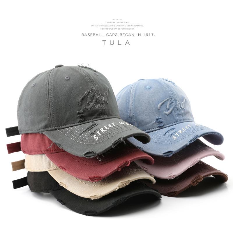 Women's washed, distressed, solid-color baseball cap, suitable for outdoor activities, provides sun protection and shade