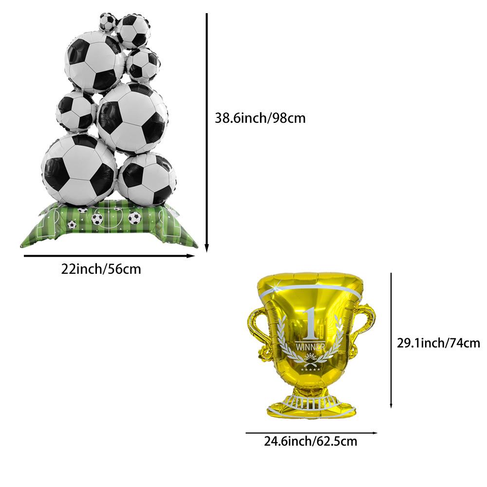 3Pcs Soccer Theme Foil Balloon Set, Giant Standing Football Stack & Golden Champion Trophy Mylar Balloons, Aesthetic Sports Even