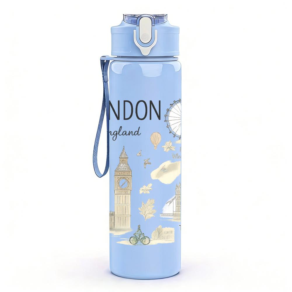 1PC London City Map 750ml Color Plastic Sports Water Bottle Leakproof Flip Straw Lid For Sports Office Home Use