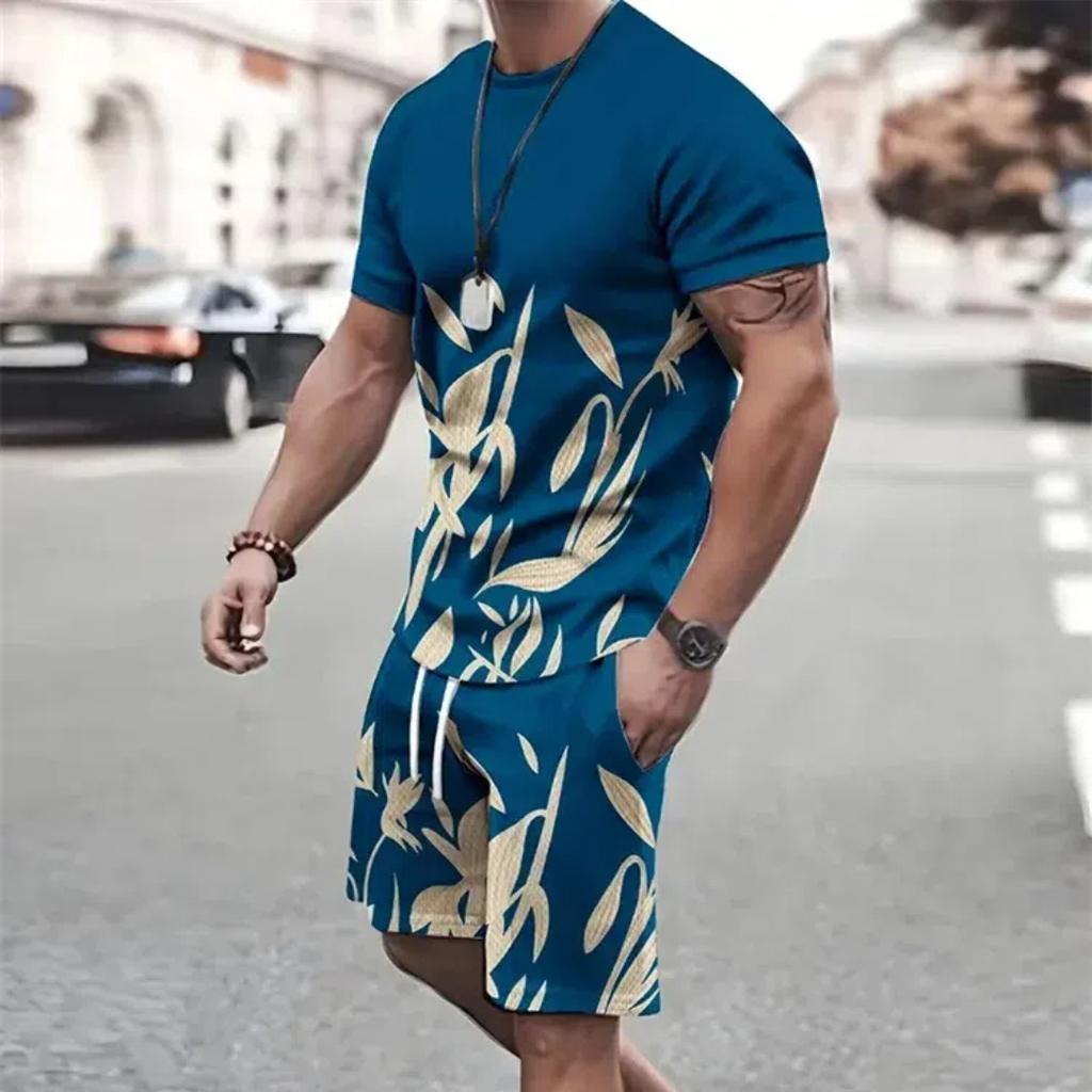 Летняя мода, футболка, шорты, комплект, темпераментный уличный мужской s, свободный топ с 3D короткими рукавами и градиентным кокосовым принтом, стиль