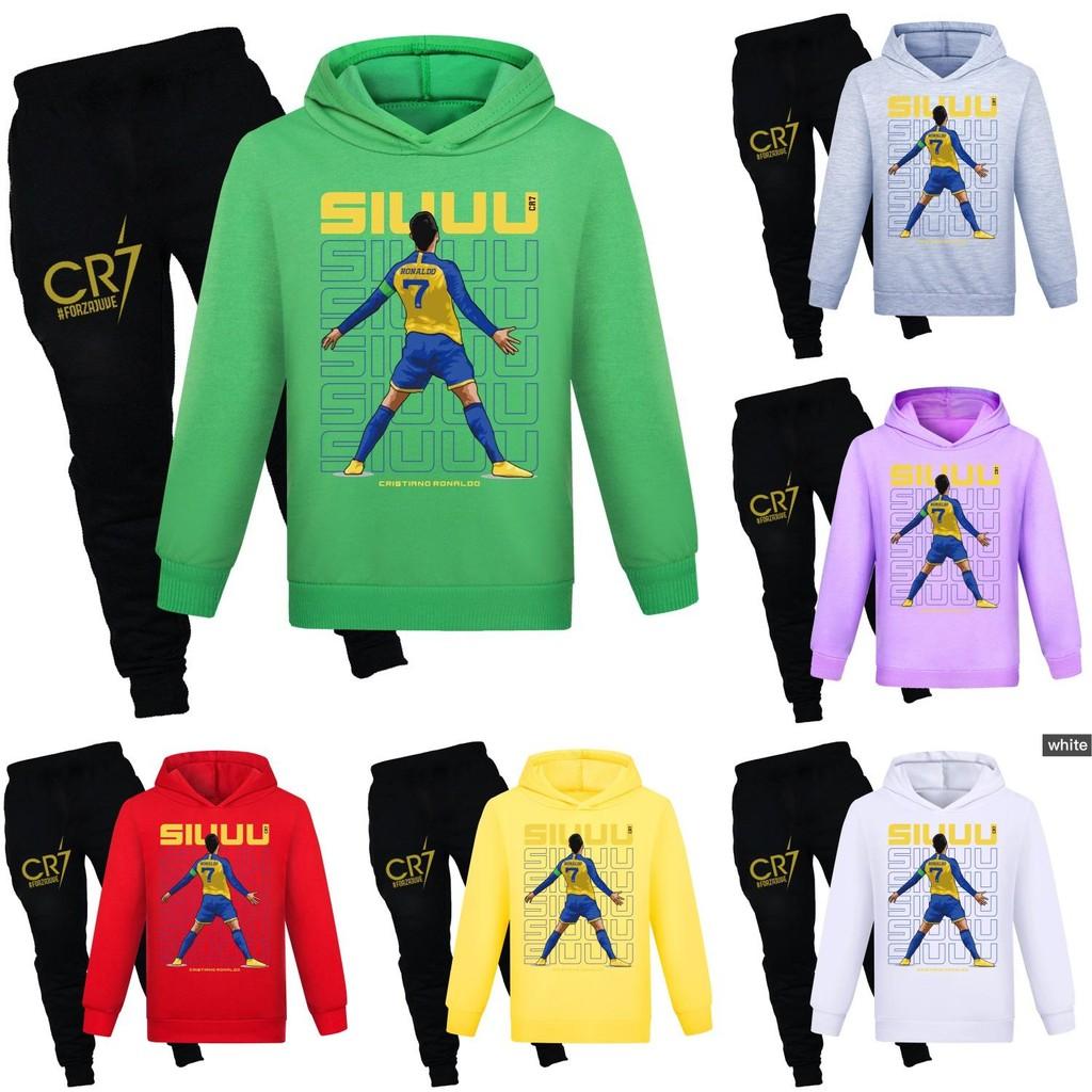 Cr7 Print Kids Sweater And Pants Set With Soft Cotton Fabric For Middle School Children
