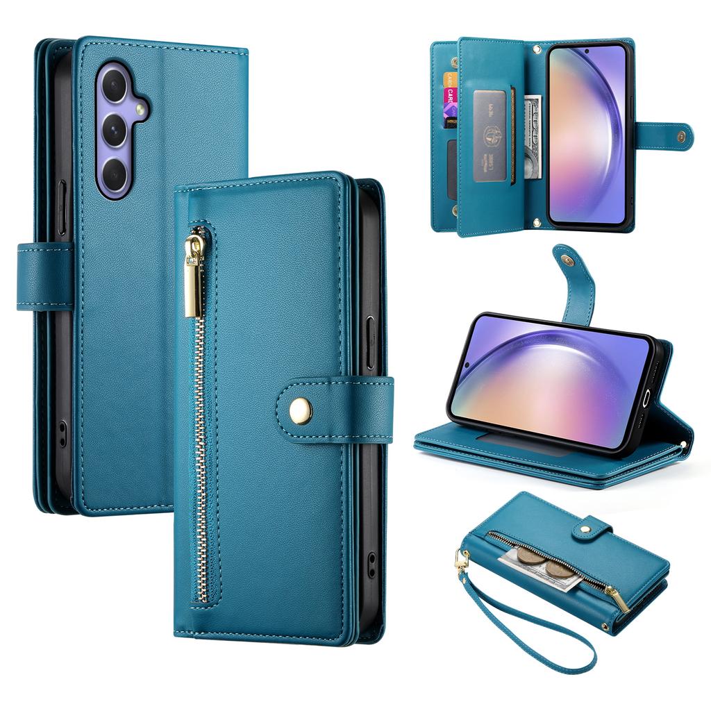 DF-011 For Samsung Galaxy A54 5G Case Zipper Phone Leather Cover with Shoulder Strap
