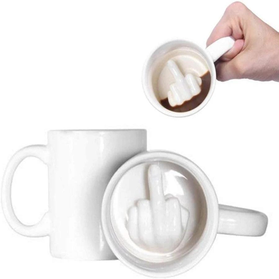 Middle Finger Cup Ceramic Mug Personalized Middle White Funny Coffee Milk Water Tea Cup with Handle for Party April Fool's Day