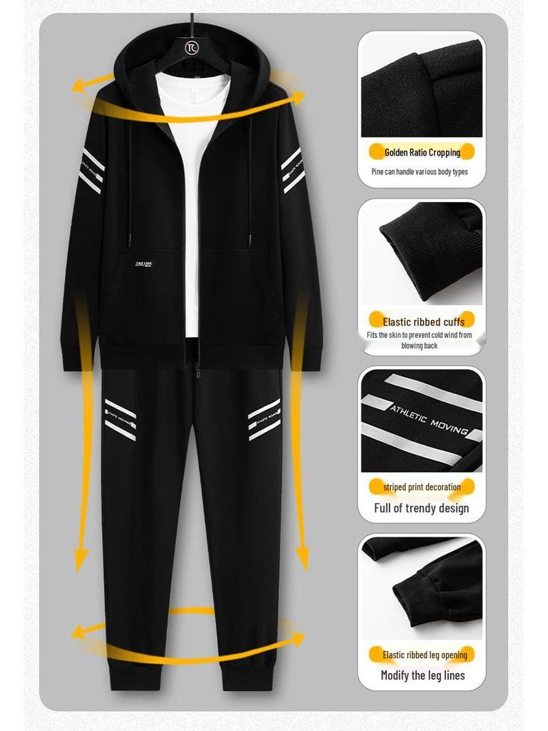 Мужской повседневный спортивный костюм большого размера свободного кроя: Толстовка с капюшоном, костюм-двойка, для полного мужчины, модный тренд весна/осень.