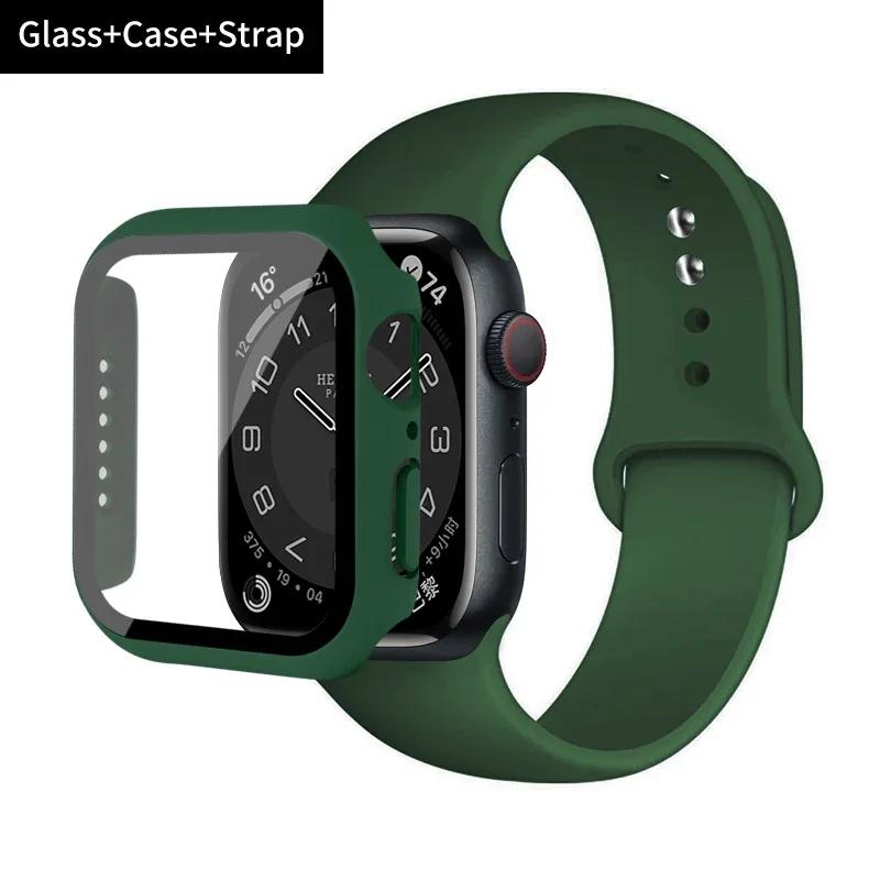 Стекло+корпус+ремешок для Apple Watch band 44 мм 45 мм 42 мм 41 мм 40 мм 38 мм Силиконовый ремешок для часов браслет iWatch series 8 9 7 6 5 4 3 SE