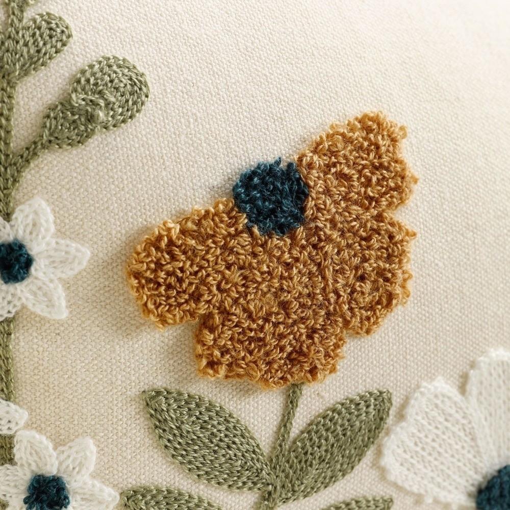 Pastoral Floral Embroidered Cushion Cover Canvas Decorative Pillow Case Living Room