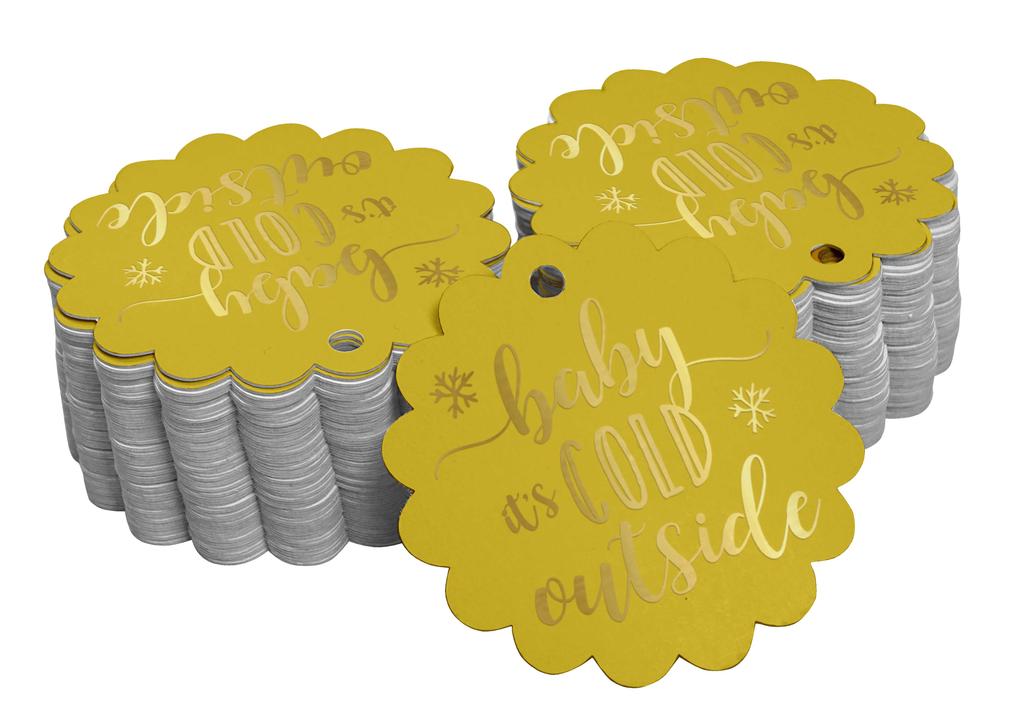 Inkdotpot Gold Foil Paper Hang Tags Baby It's Cold Outside Baby Shower Favor Tags 100