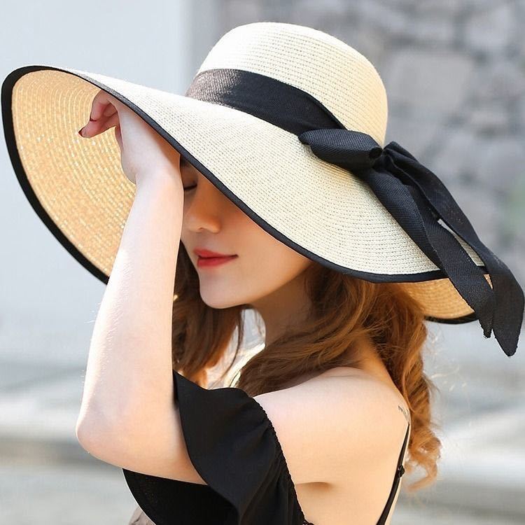 Women's Summer Beach Outing Wide Brim Beach Hat Sun Protection Sunshade Vacation Versatile Wide Brim Woven Foldable Straw Hat