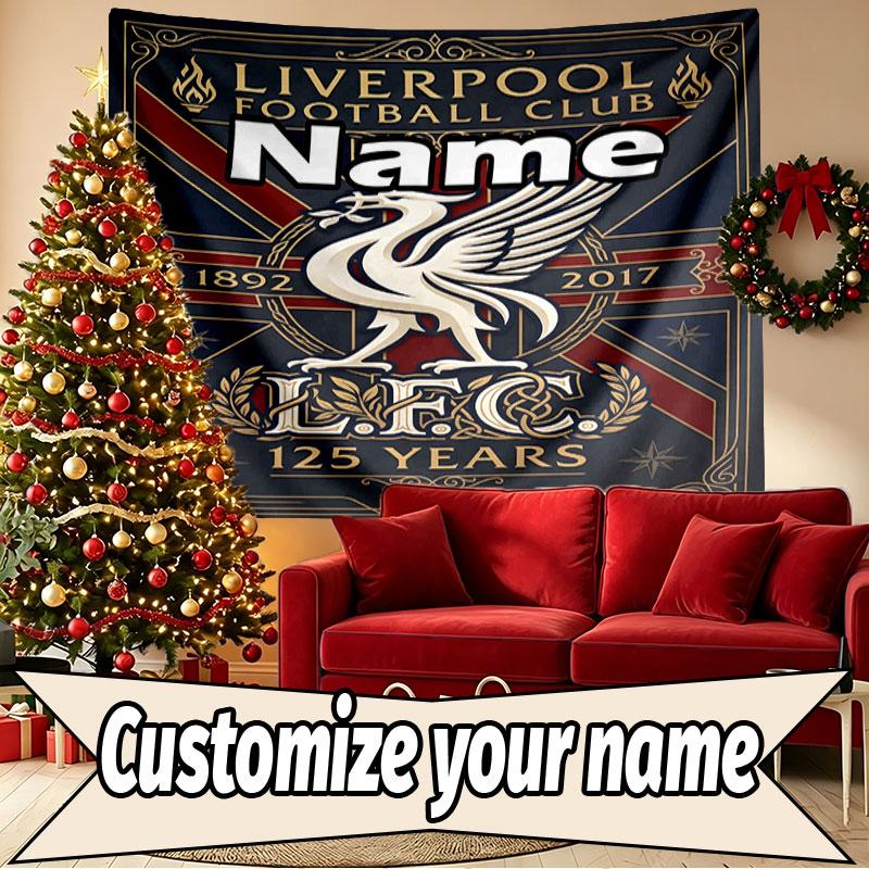 Custom Name Personalized Liverpool Football Club Print Tapestry, Wall Art Decor, Bedroom, Dorm, Apartment, LivingRoom, Party Backdrop, Gift for Birthd