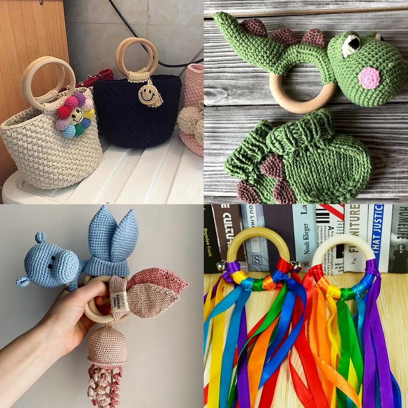 Бусины из натурального дерева для прорезывания зубов, деревянное кольцо для детей, DIY деревянные ювелирные изделия, поделки