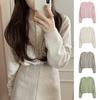Women Knitting Cardigan Round Neck Long Sleeve Ribbed Trim Sweater Coat Single Breasted