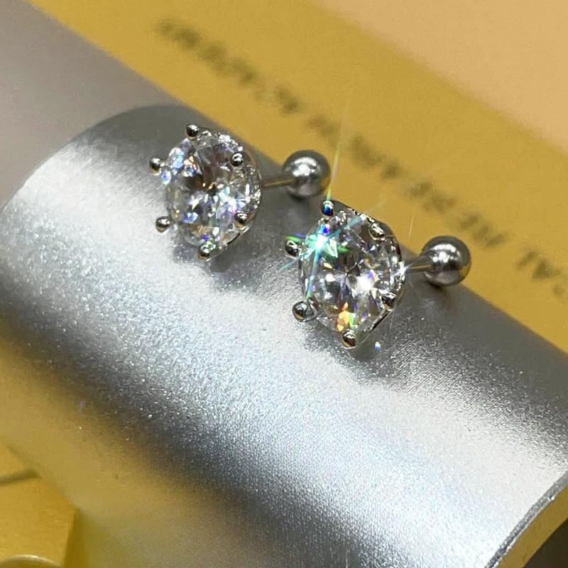 Премиальные серьги-гвоздики с бриллиантами 0,5-2 карата из муассанита для женщин, оригинальные серьги из стерлингового серебра 925 пробы с завинчивающейся оправой и муассанитом