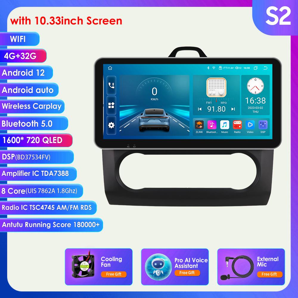 9-дюймовый 2Din Carplay 4G-LTE Wi-Fi автомобильный радиоприемник для Ford Focus Exi AT 2004-2011, мультимедийный проигрыватель Android 12, GPS-навигация, головное устройство с интеллектуальным экраном