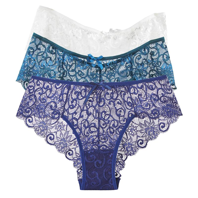 Embroidered Lace Panties Transparent Sexy Low Waist Underwear Ladies Girls Soft Breathable Briefs